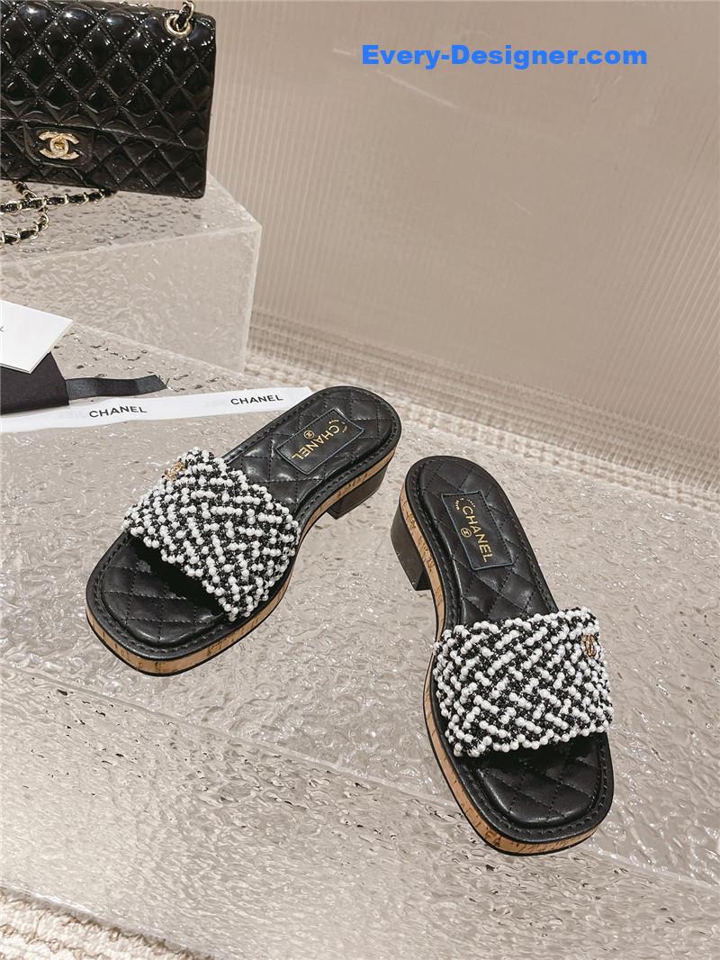 CC new hand-stitched bead decoration slippers