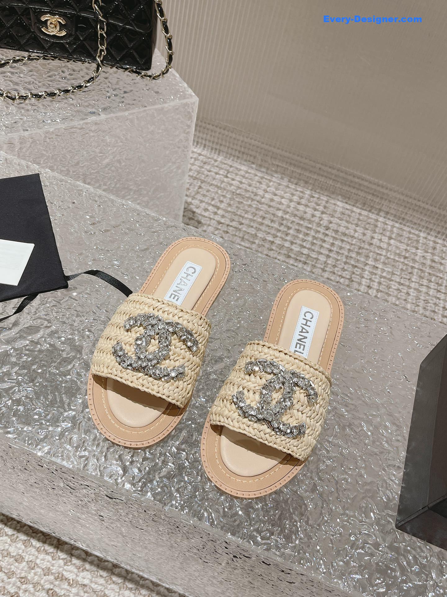 CC rhinestone woven slippers