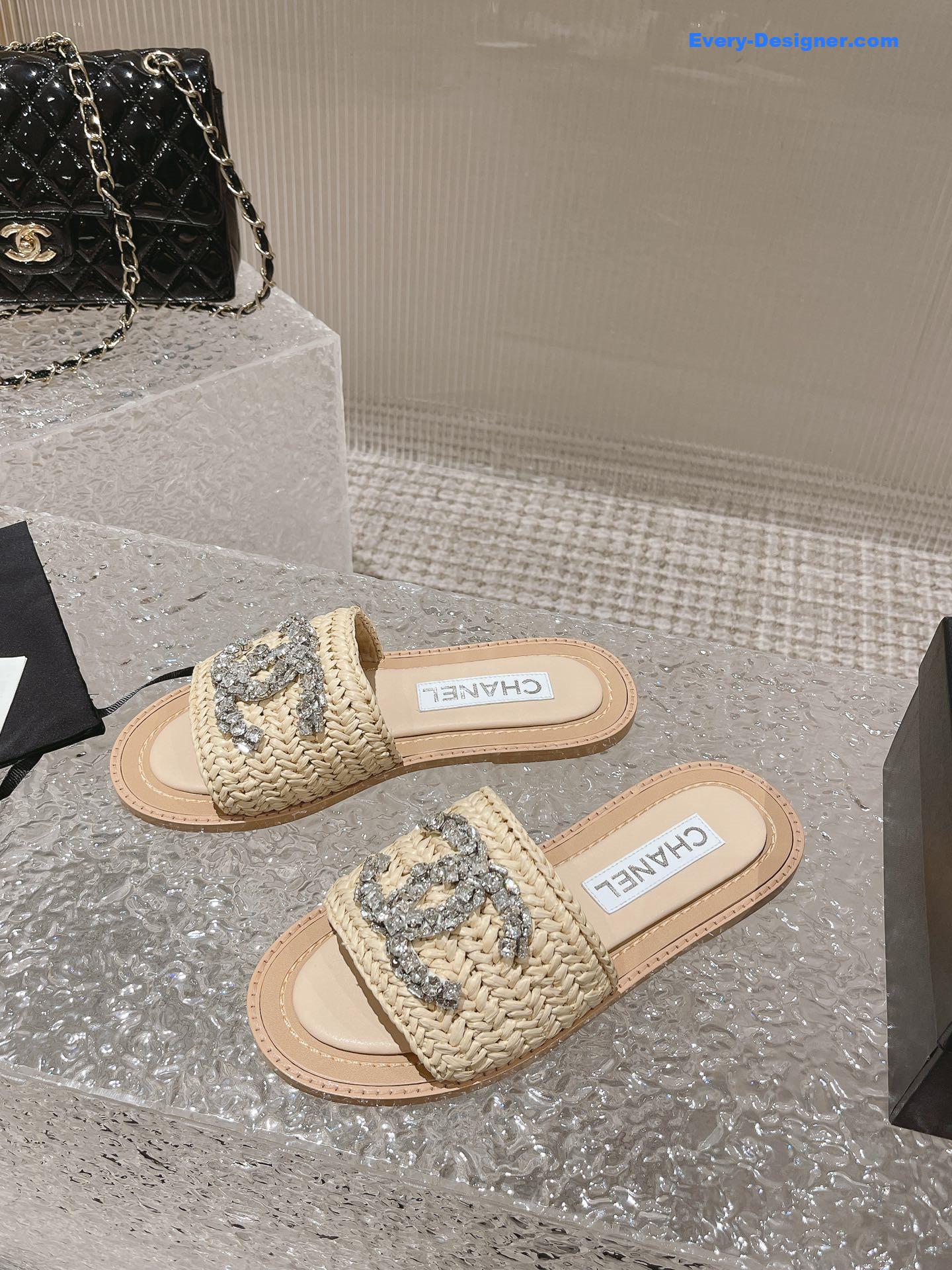 CC rhinestone woven slippers