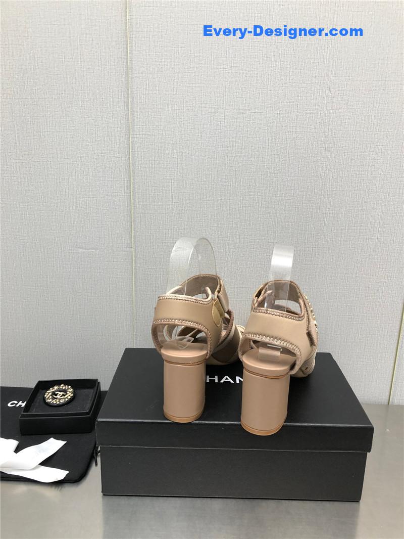 CC chain cloth head chunky heel shoes