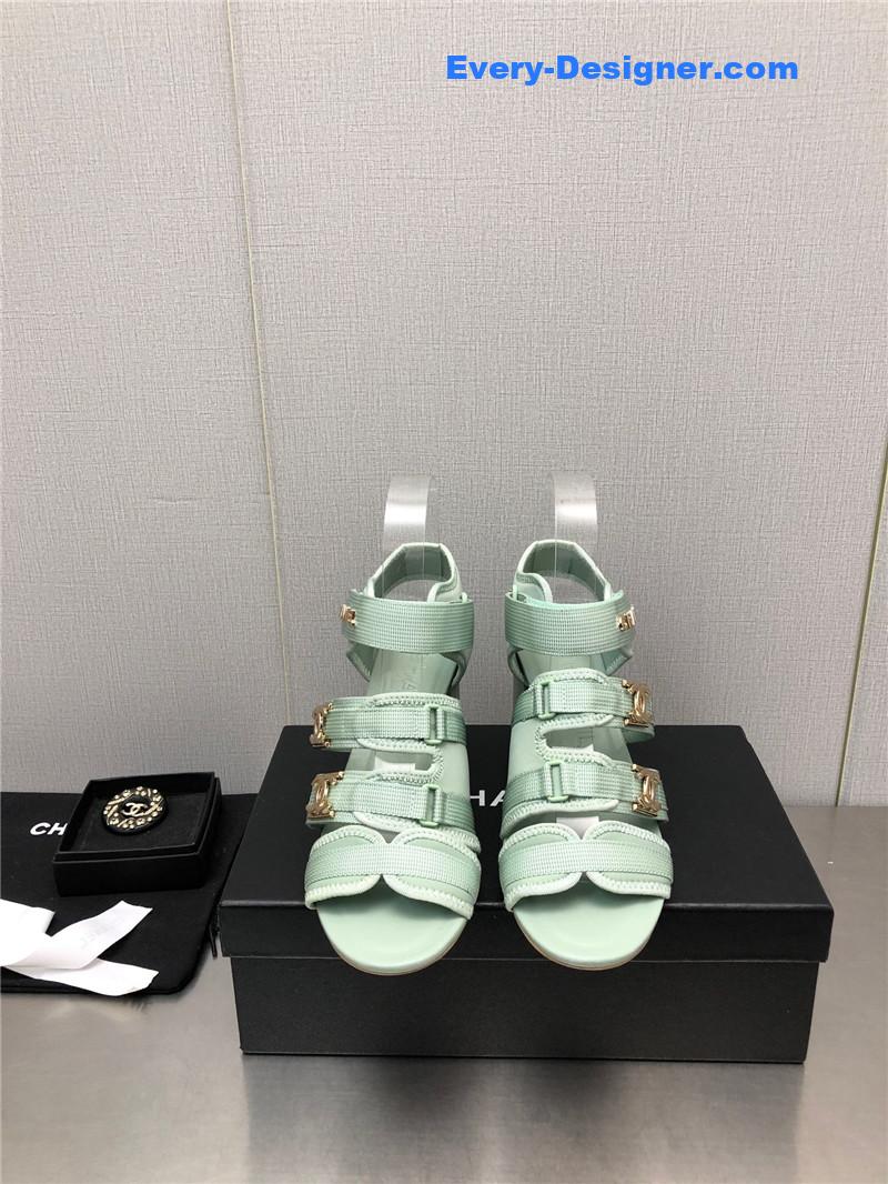 CC chain cloth head chunky heel shoes