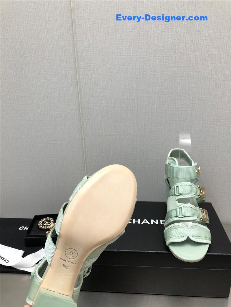CC chain cloth head chunky heel shoes