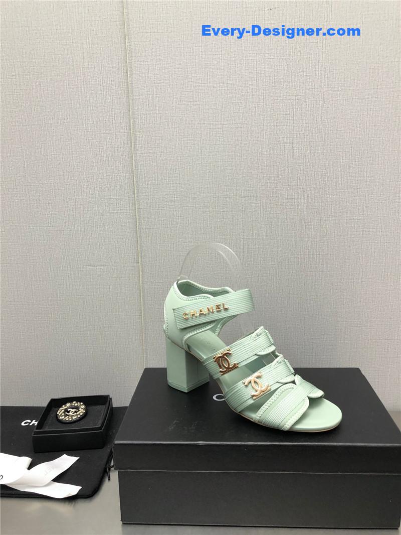 CC chain cloth head chunky heel shoes