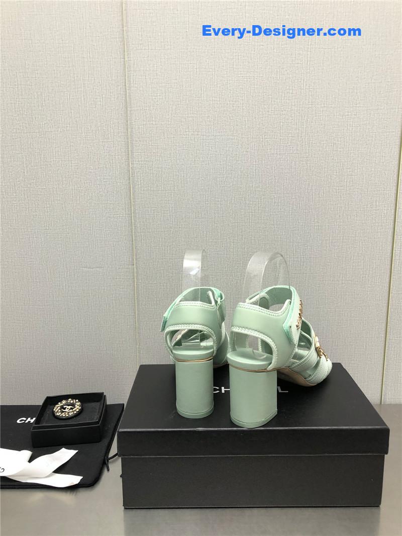 CC chain cloth head chunky heel shoes