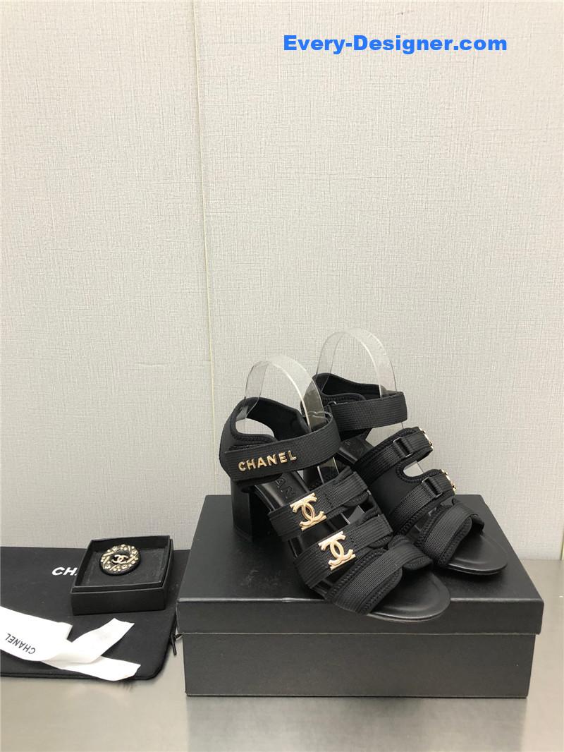 CC chain cloth head chunky heel shoes