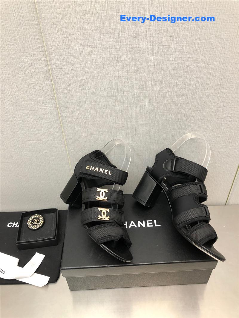 CC chain cloth head chunky heel shoes