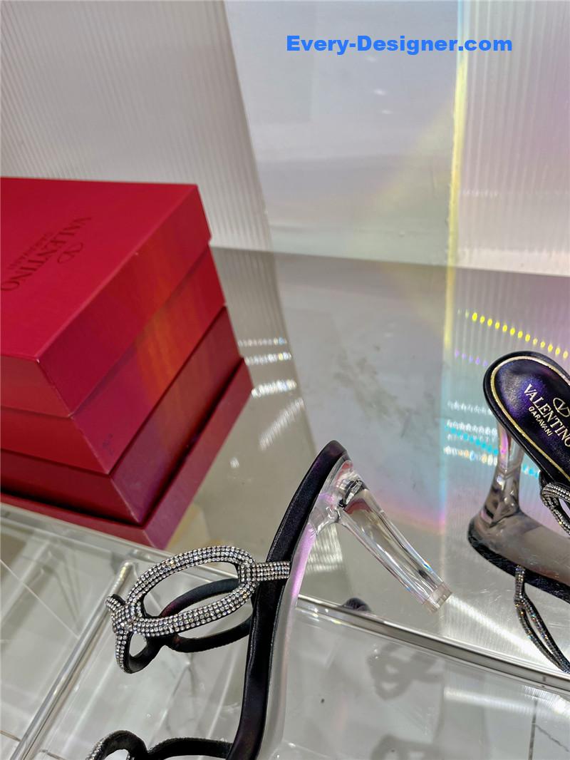 Va1e*ntin0 rhinestone transparent heel sandals