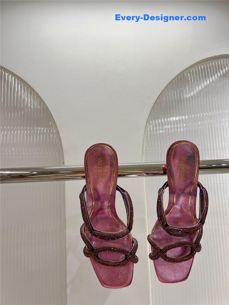 Va1e*ntin0 rhinestone transparent heel sandals