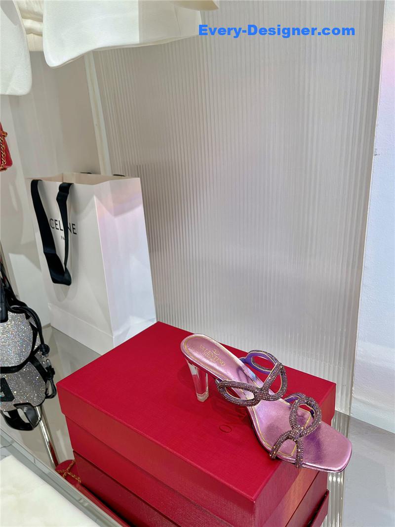 Va1e*ntin0 rhinestone transparent heel sandals