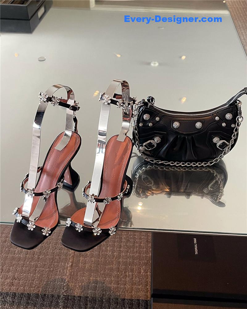Amina Muaddi Crystal Heels Wine Glass Heel Sandals