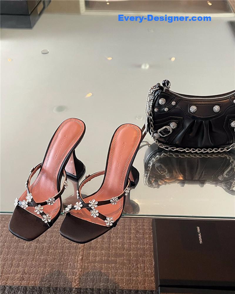 Amina Muaddi Crystal Heels Wine Glass Heel Sandals
