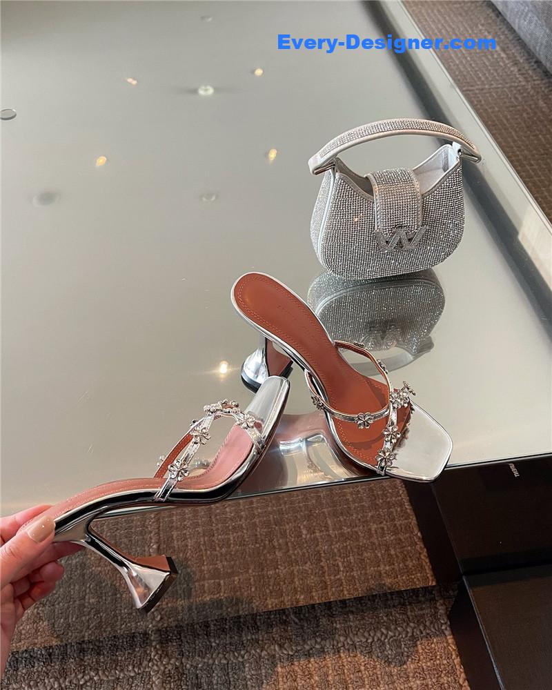 Amina Muaddi Crystal Heels Wine Glass Heel Sandals