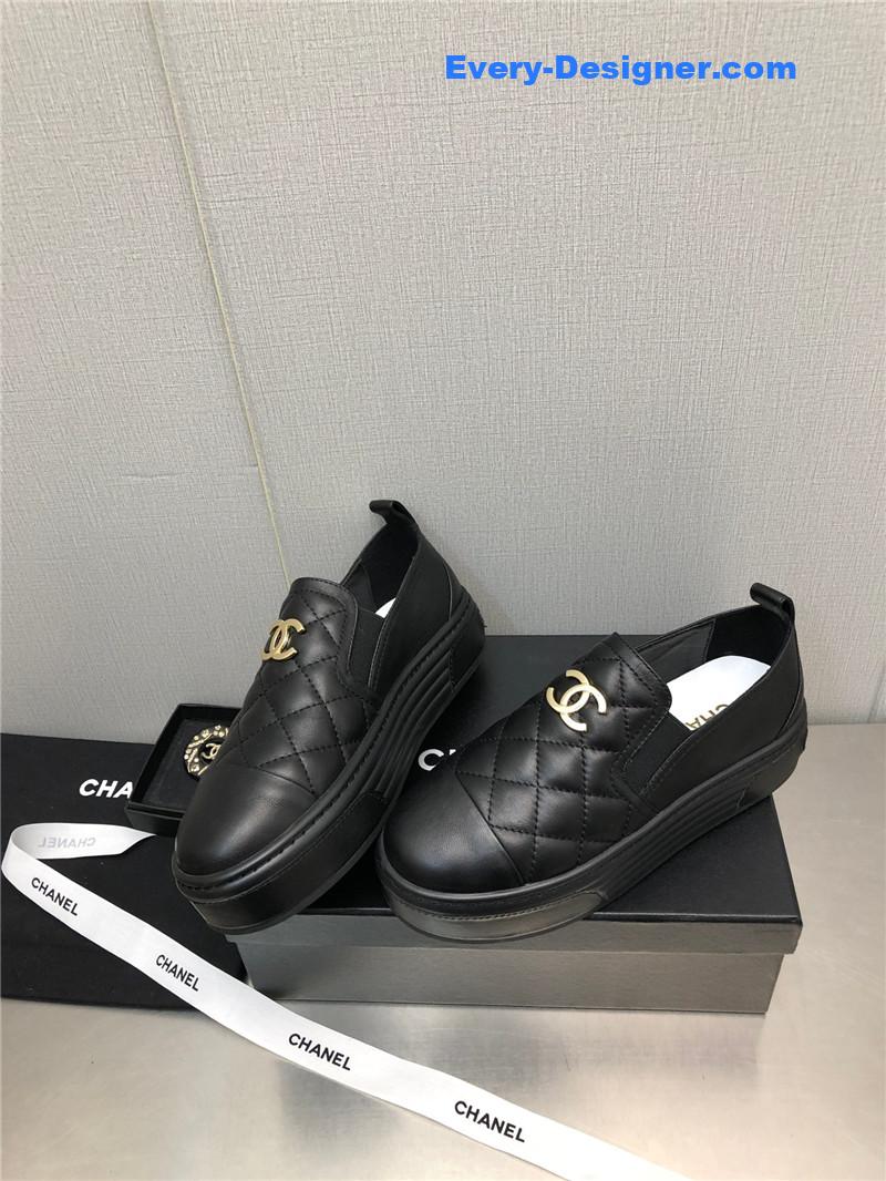 Ch**el black lambskin quilted cc platform sandals