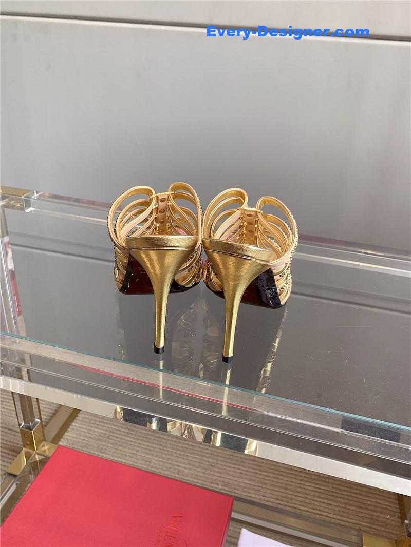 Va1e*ntin0 rhinestone high heel slippers