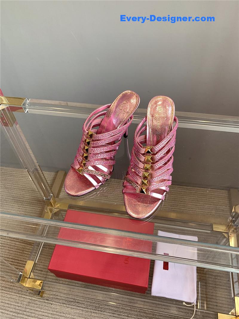 Va1e*ntin0 rhinestone high heel slippers