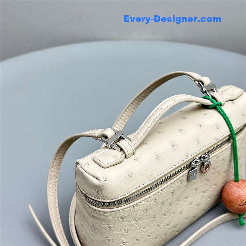 L0r0 P1ana extra pocket ostrich leather pouch