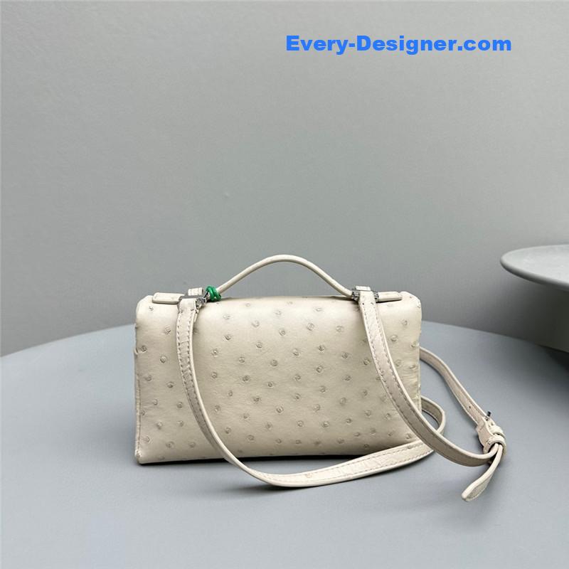 L0r0 P1ana extra pocket ostrich leather pouch