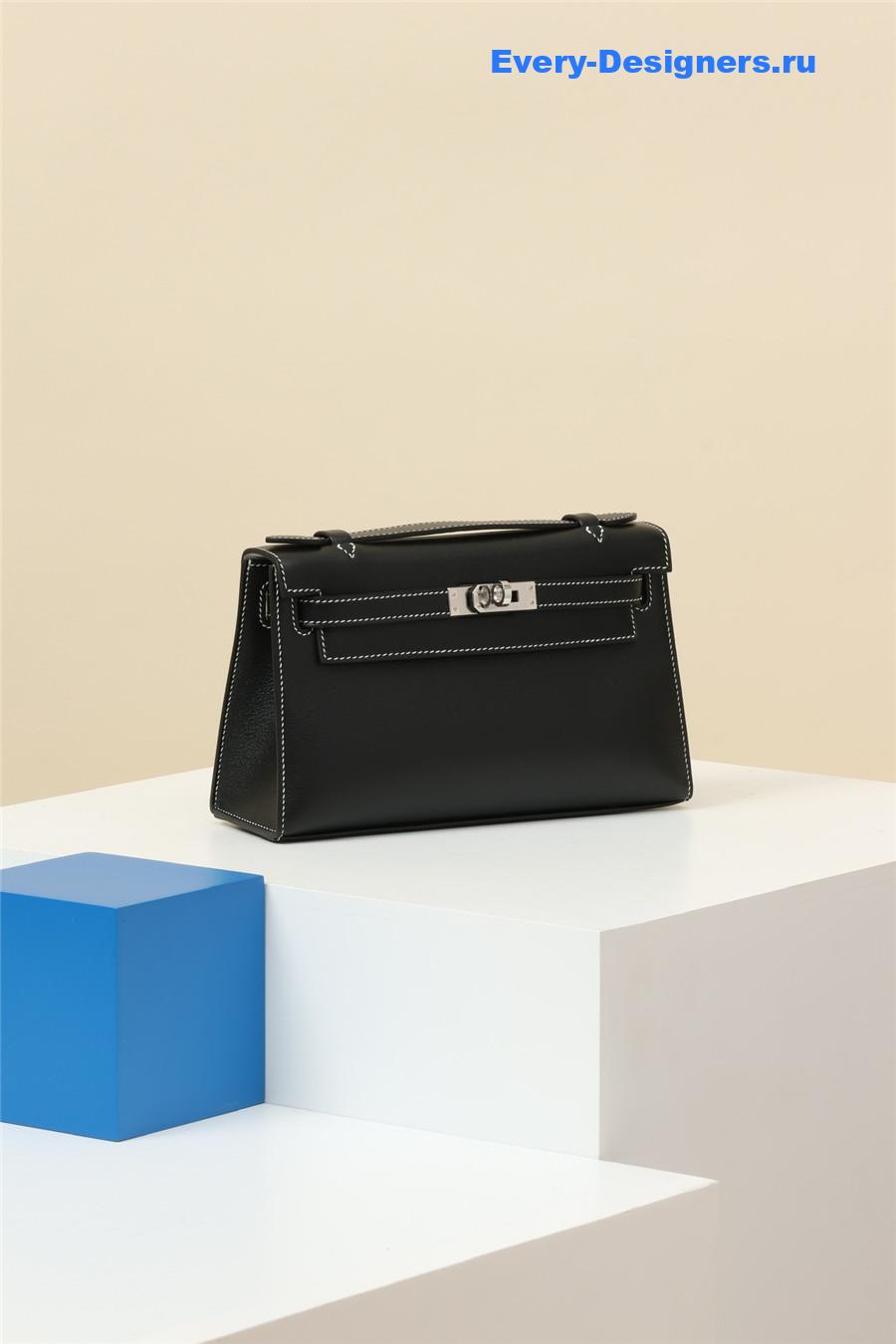 H**me5 kelly pochette swift leather bag black