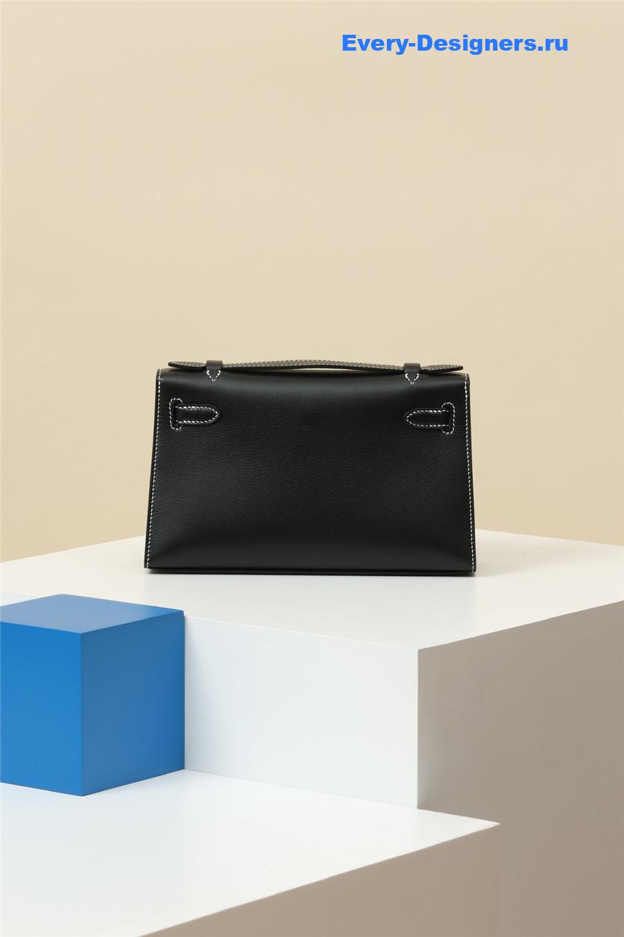 H**me5 kelly pochette swift leather bag black