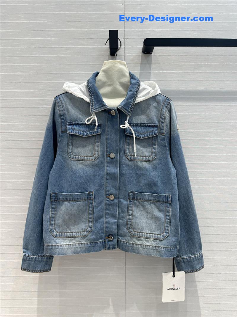 Moncler Hooded patchwork denim jacket