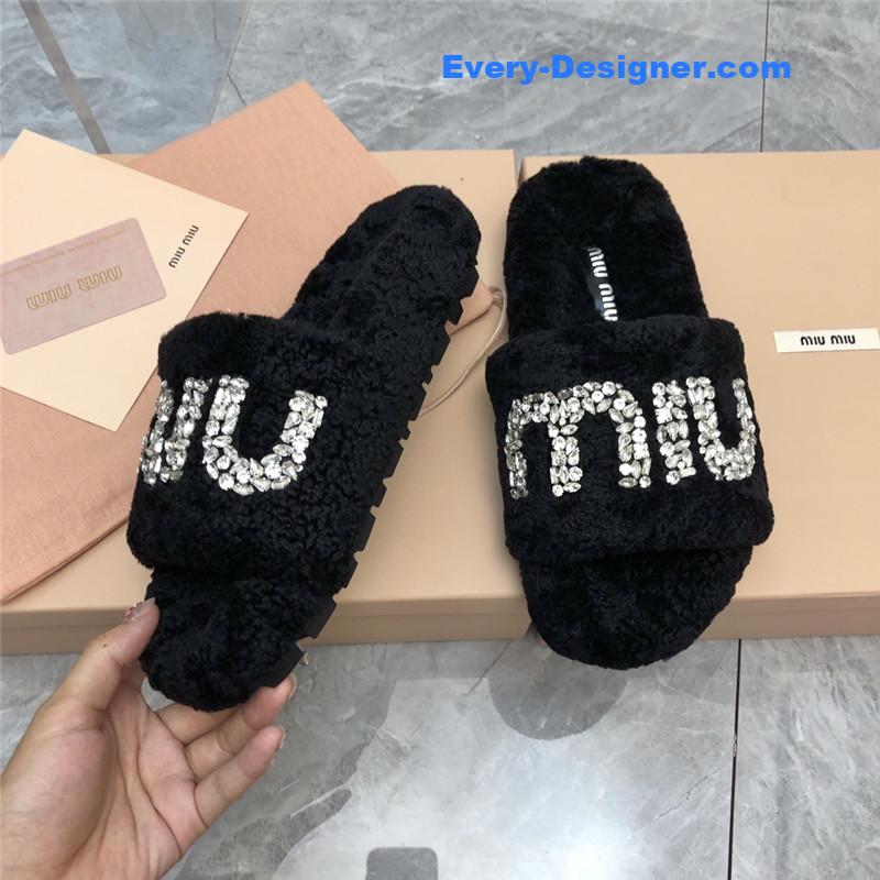 m1um1u D1am0nd buckle wool slippers