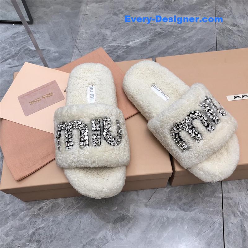 m1um1u D1am0nd buckle wool slippers