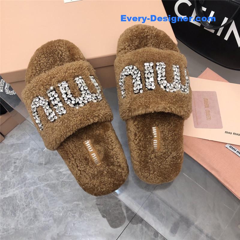 m1um1u D1am0nd buckle wool slippers