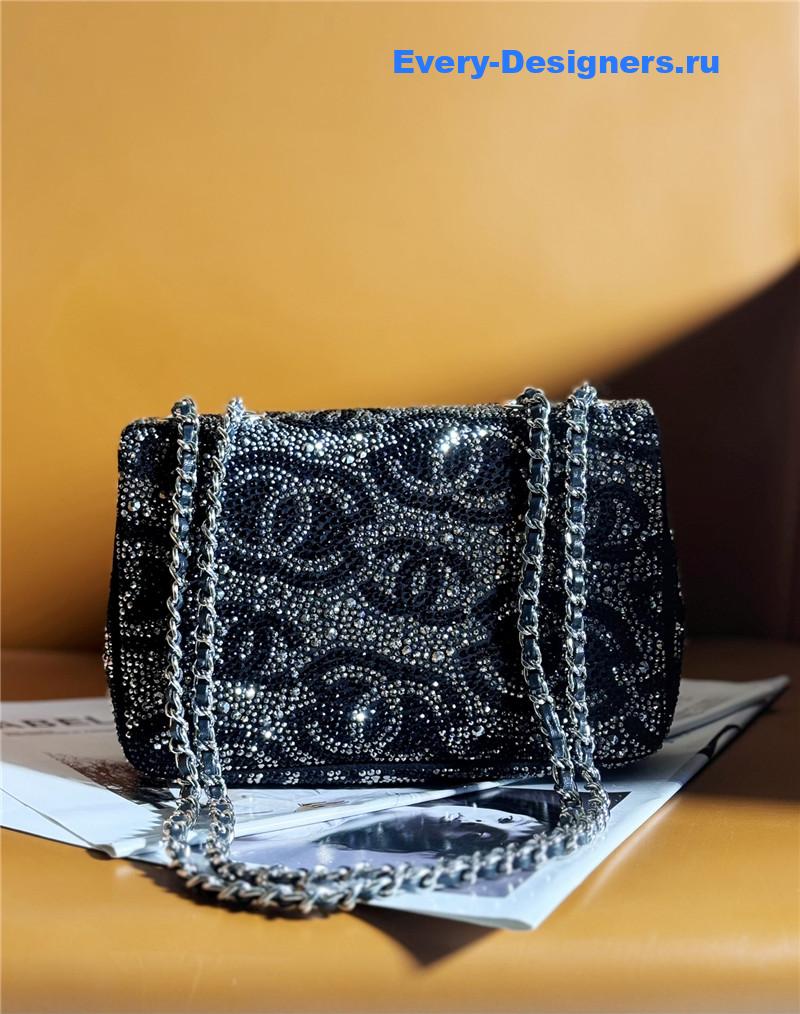 Ch**el pearl cf rhinestone flap bag