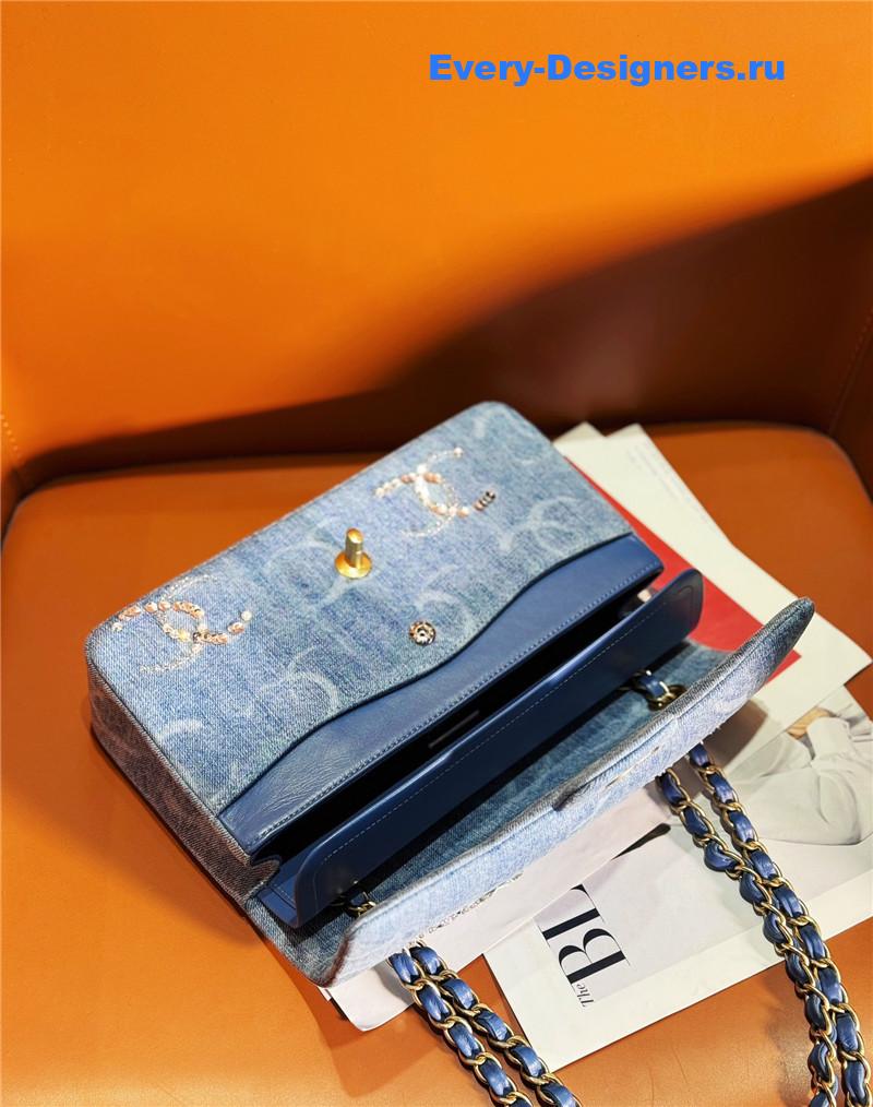 Ch**el blue denim sequin cc flap bag