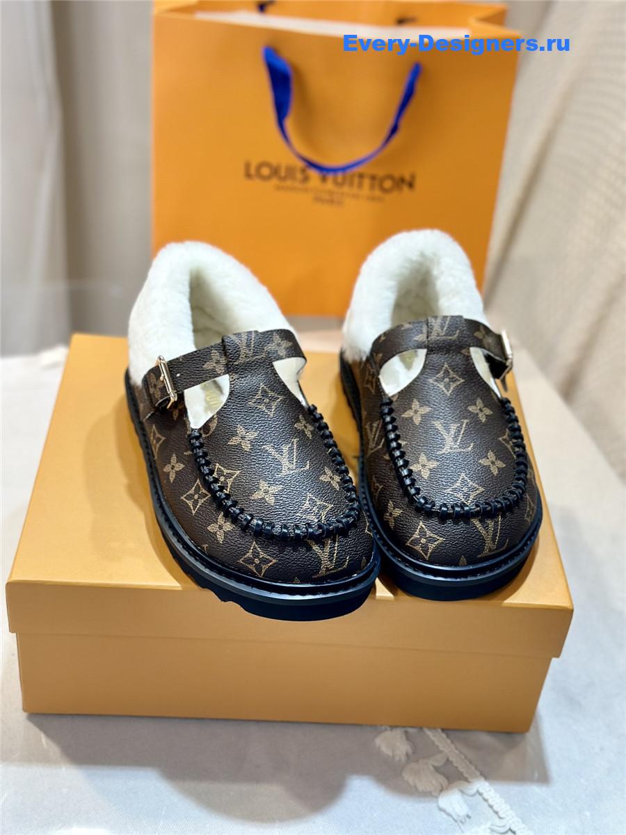 l0vis Vvtt0n lv logo leather wool slippers