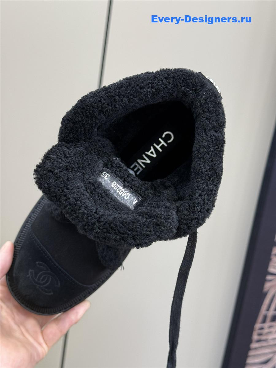 Ch**el black fur ankle boots