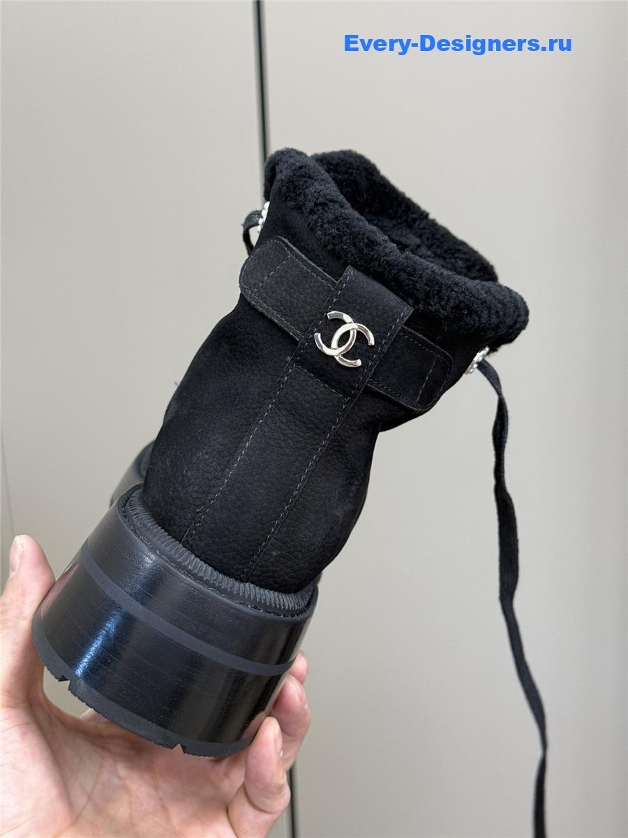 Ch**el black fur ankle boots