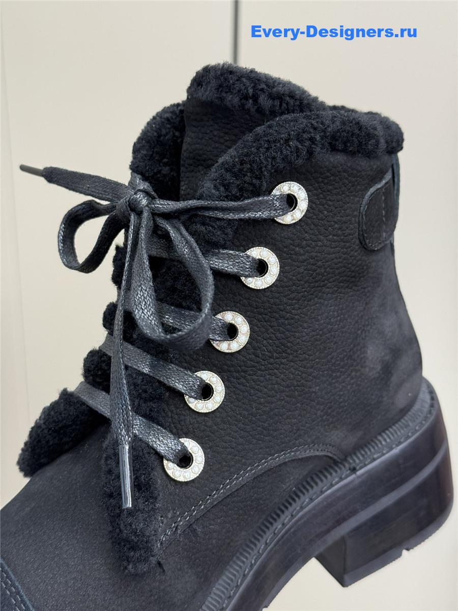 Ch**el black fur ankle boots