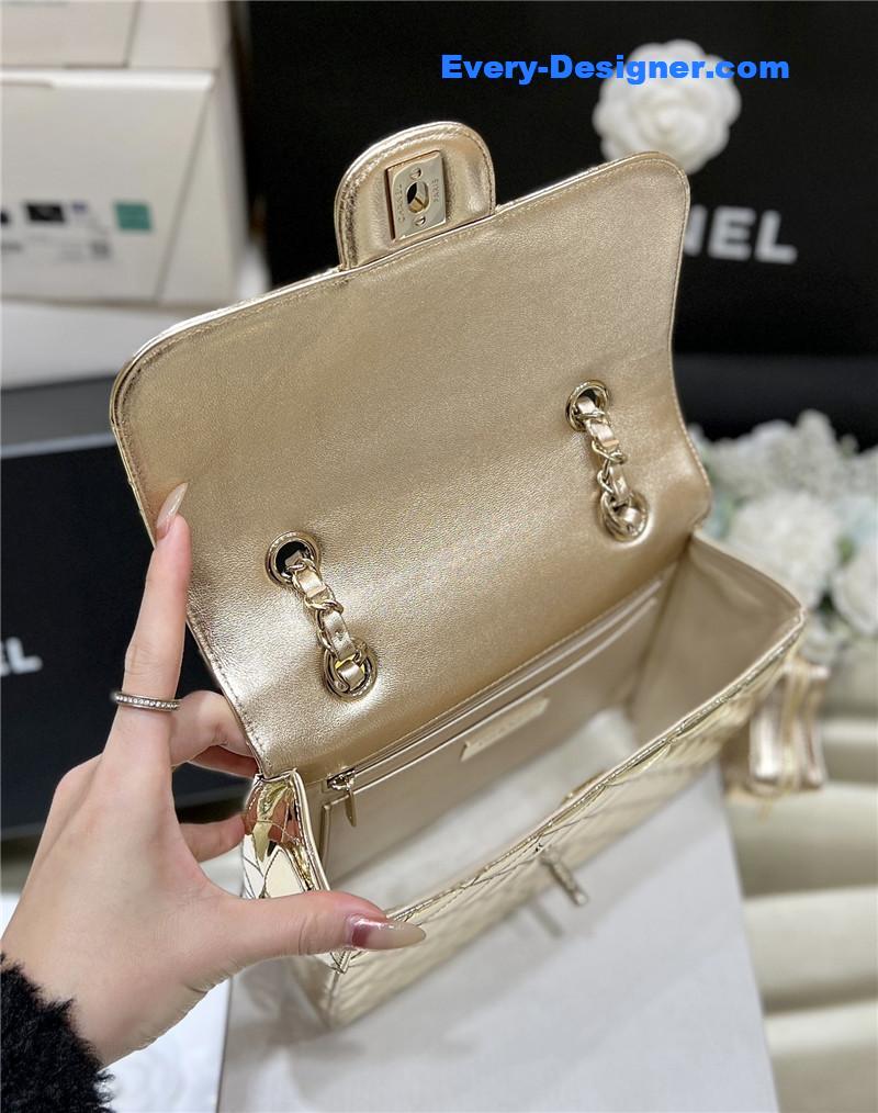 Ch**el patent leather gold double backpack
