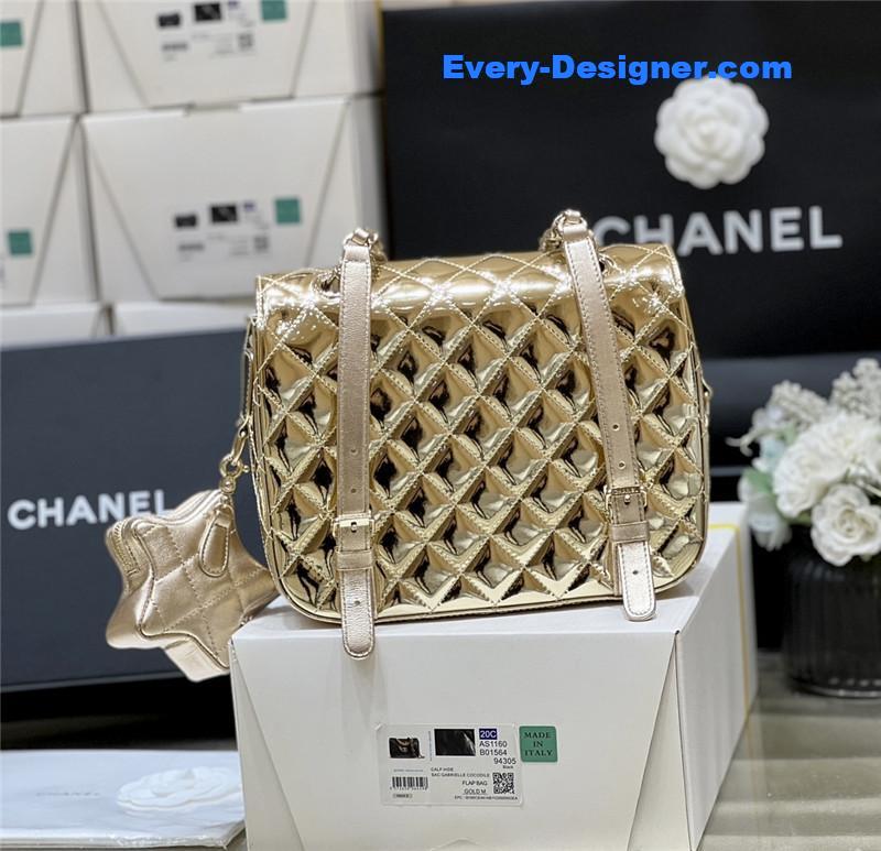 Ch**el patent leather gold double backpack