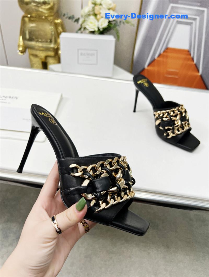 Balmain Metal Chain Heeled Slides