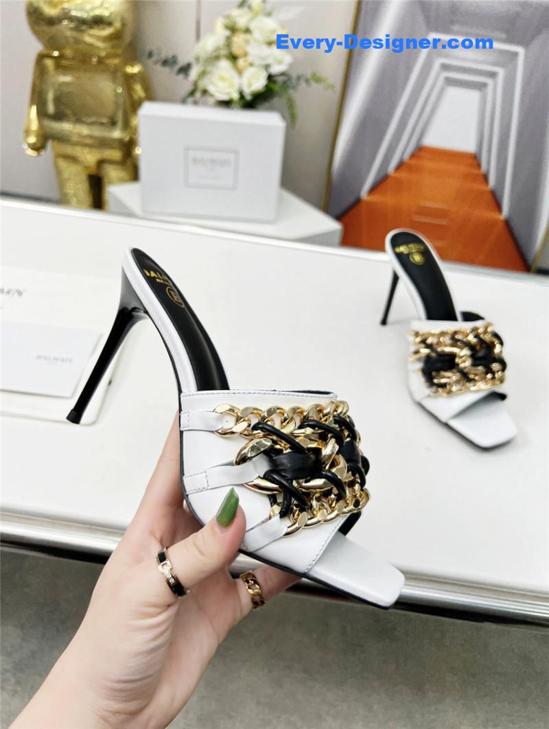 Balmain Metal Chain Heeled Slides