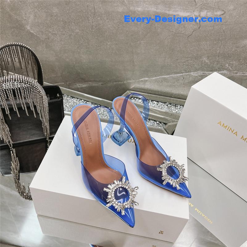 AMINA MUADDI rhinestone buckle heeled slides