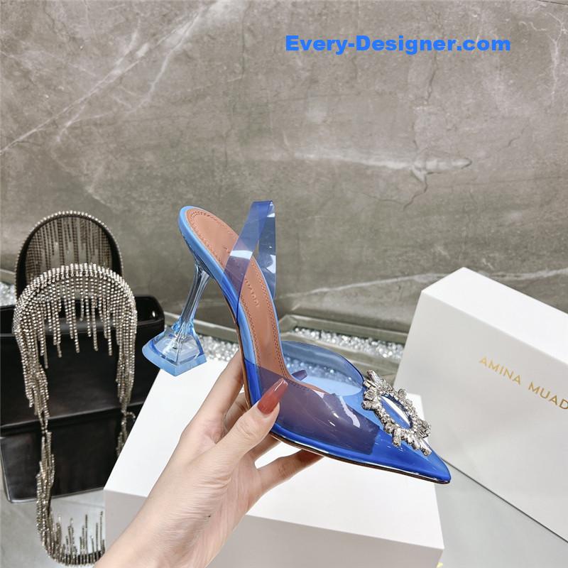 AMINA MUADDI rhinestone buckle heeled slides