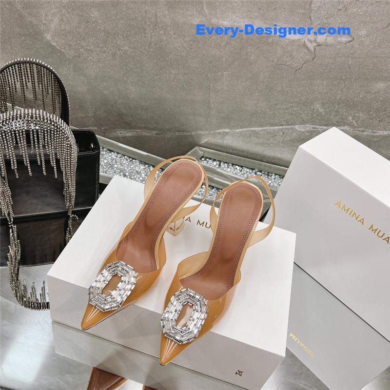 AMINA MUADDI rhinestone buckle heeled sandals