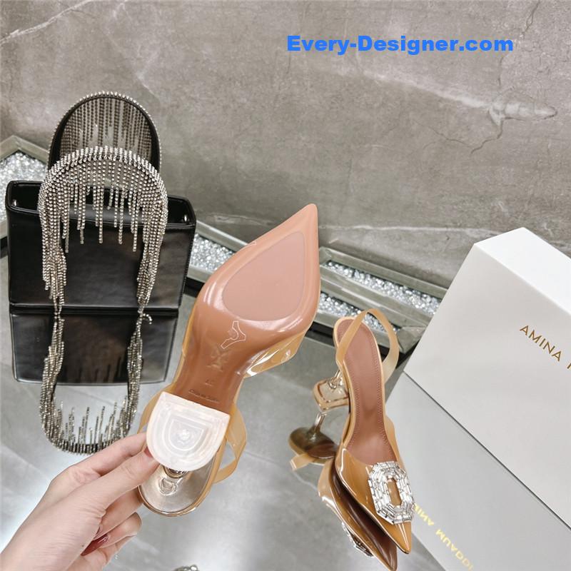 AMINA MUADDI rhinestone buckle heeled sandals