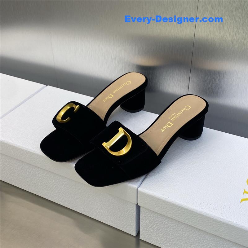 D10r cd letter logo metal buckle flat color block sandals