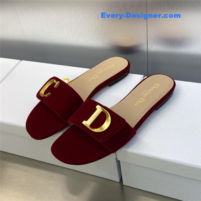 D10r cd letter logo metal buckle flat color block sandals
