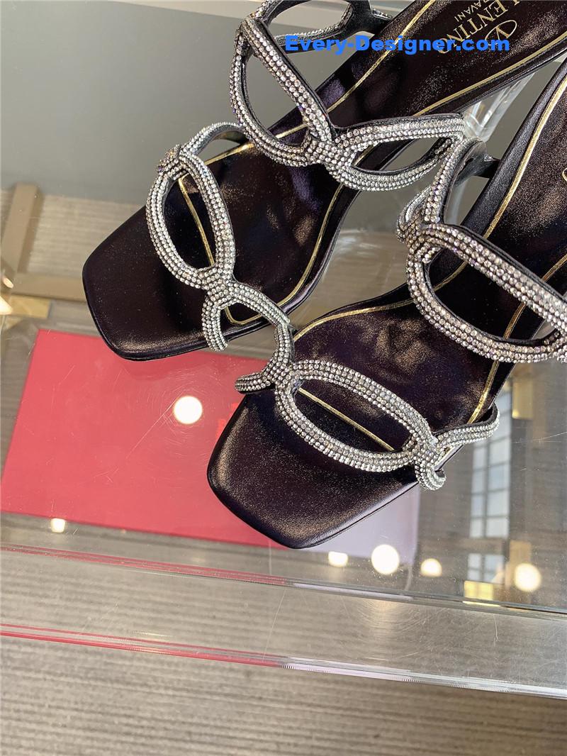 Va1e*ntin0 new crystal heel high-heeled slippers