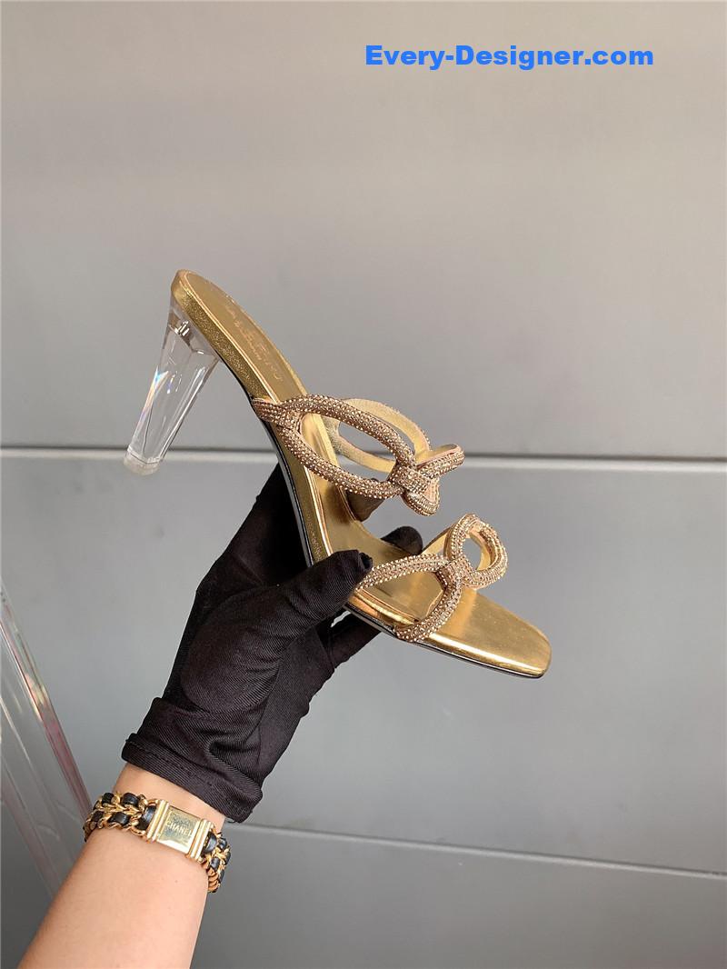Va1e*ntin0 new crystal heel high-heeled slippers