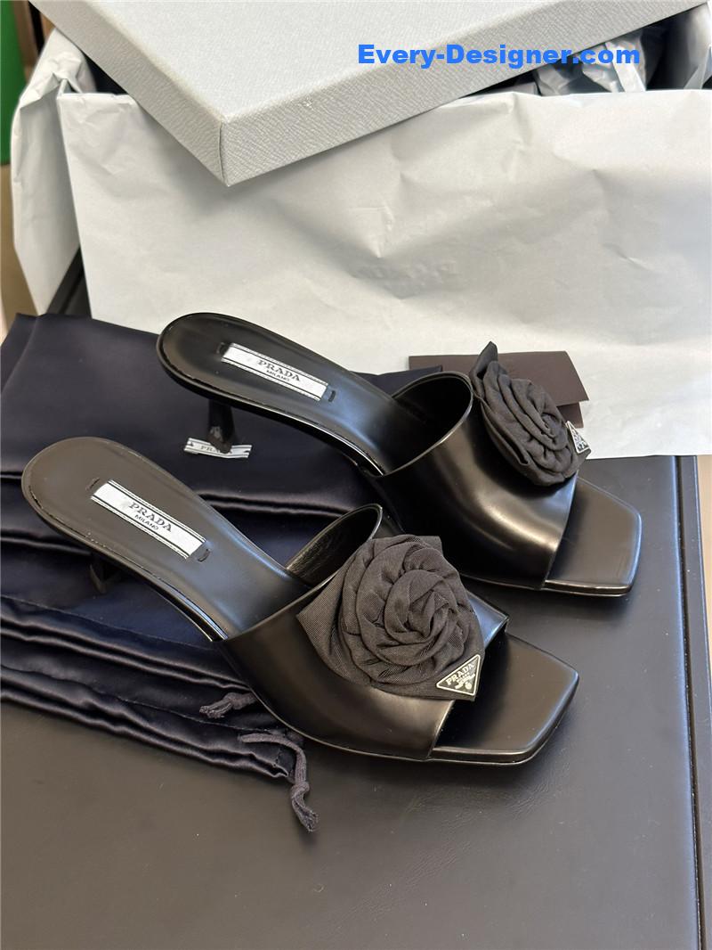 Pra*a satin floral high heel slides