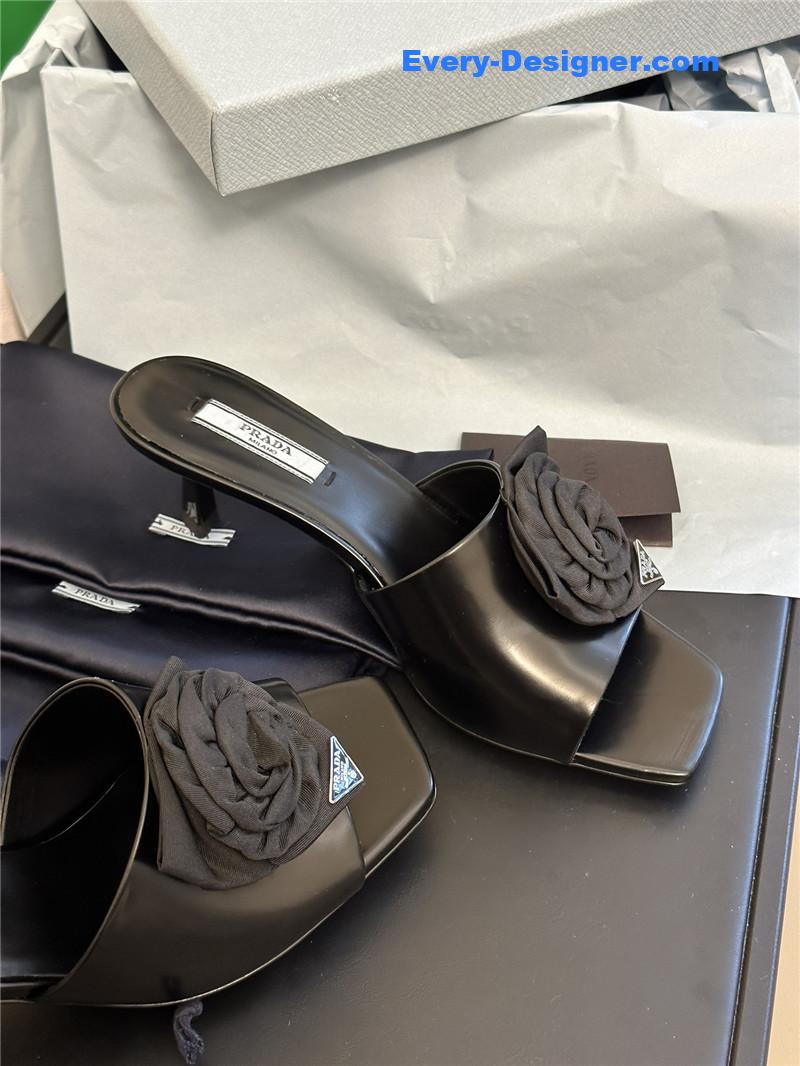 Pra*a satin floral high heel slides