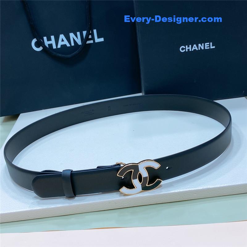 Ch**el black and white enamel double c logo belt