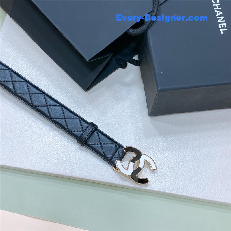Ch**el black and white enamel double c logo belt