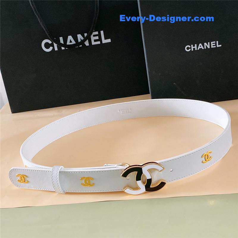 Ch**el black and white enamel double c logo belt
